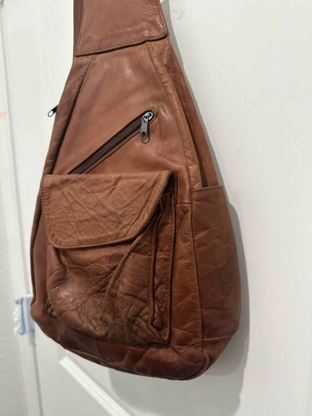 Brown Genuine Leather Unisex Sling Bag